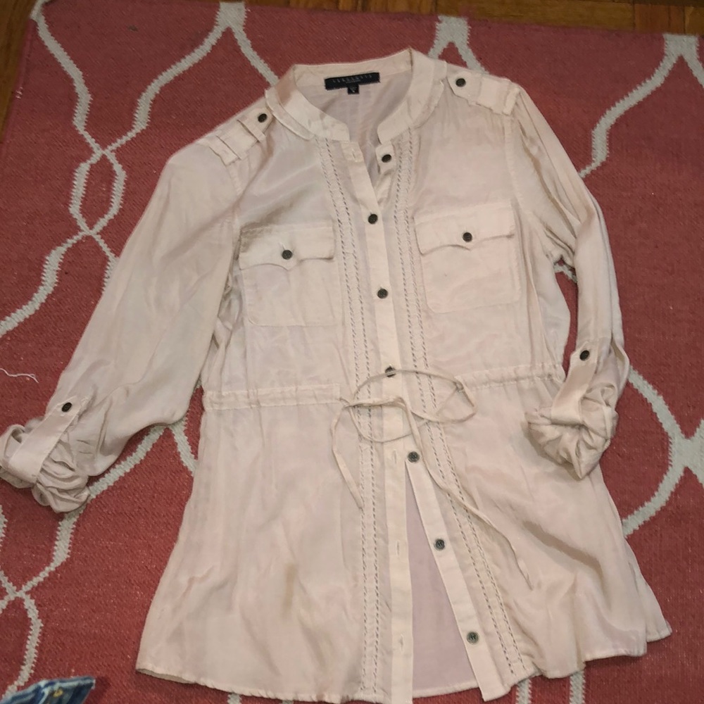 Cream colored flowy blouse/button up